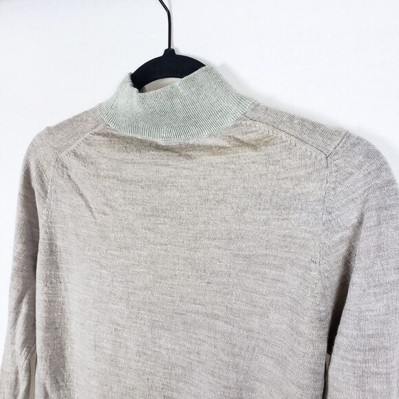 Muji Womens 100% Wool Sweater Medium Mock Neck Taupe Minimalist Layering - Picture 5 of 11